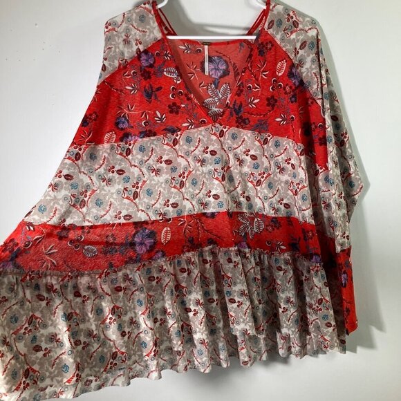 Womens Free People Isabella Oversized V Neck Boho Tunic Top Floral XS - Picture 3 of 7